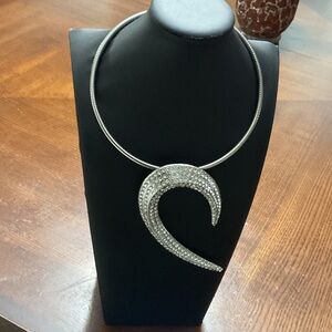 Silver Crystal Crescent Statement Necklace - Women Jewelry